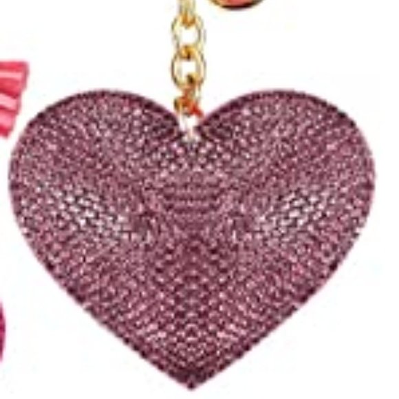 NEW Crystal Rhinestone Purple Heart Purse Charm Key Ring Chain Ring Zipper Gold - Picture 1 of 13